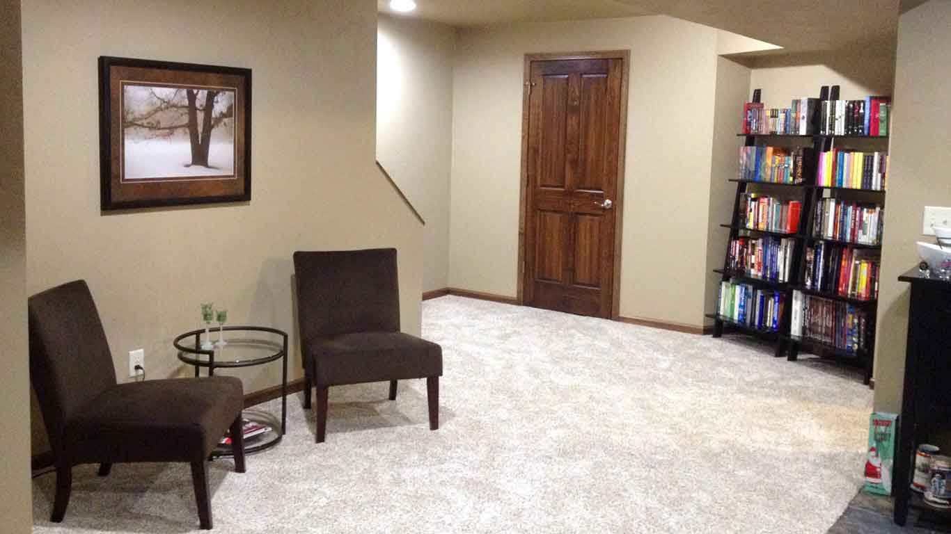 Family room in finished basement